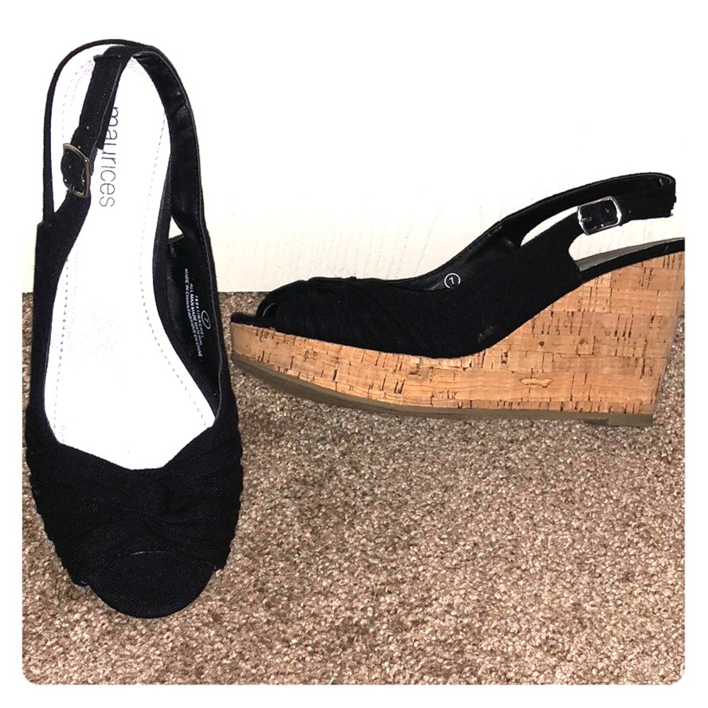 Black open toe wedges